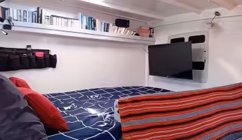 hull interior entertainment and book shelves