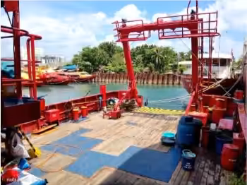 Equipped aft deck with A-frame